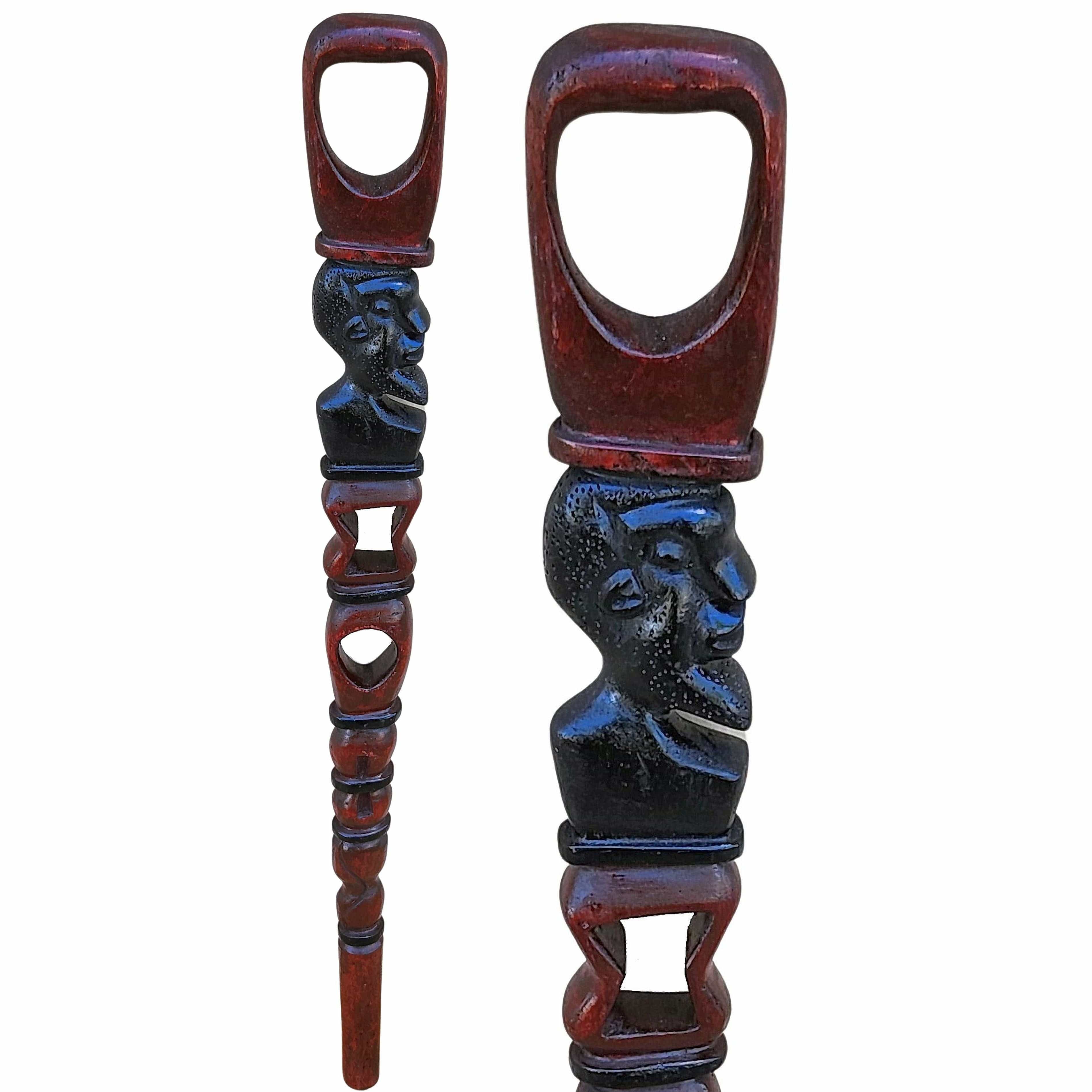 Original 1930's Style Natural Solid Black or Rosewood Walking Hiking Stick Cane Unisex Handmade 2024 Tanzania Africa Carved Art U PICK SIZE