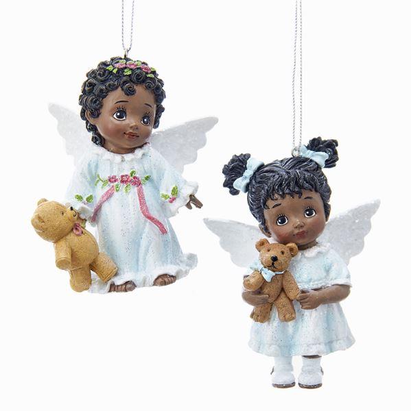 Baby Angels w/ Teddy Bears: African American Xmas Ornament (Set of
