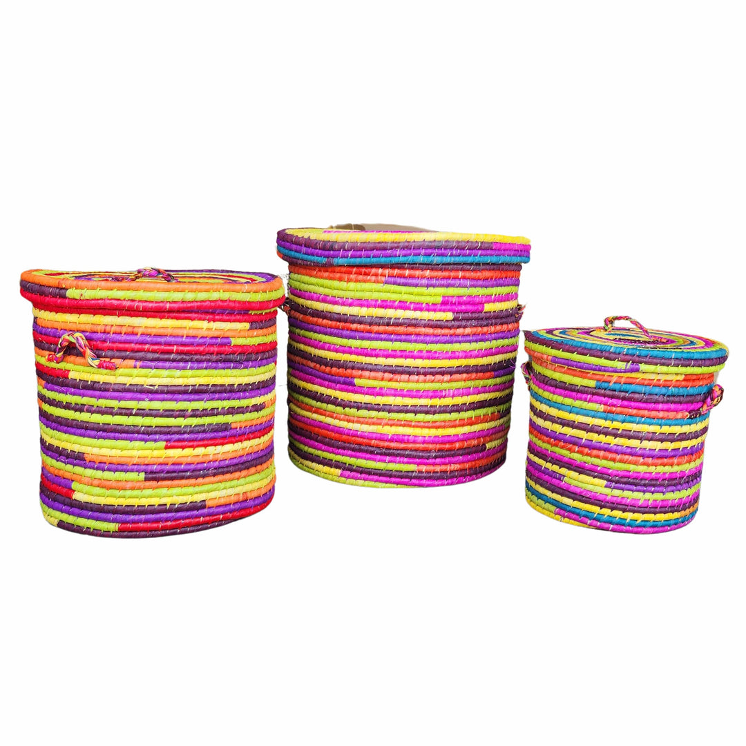 Avana: Hand Woven African Multi Colored Raffia Basket