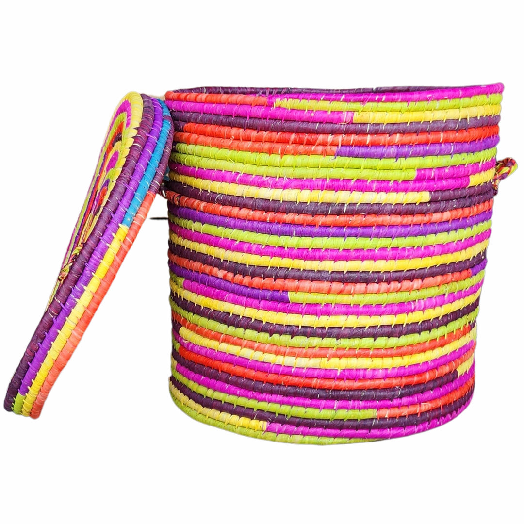 Avana: Hand Woven African Multi Colored Raffia Basket (Top Off)