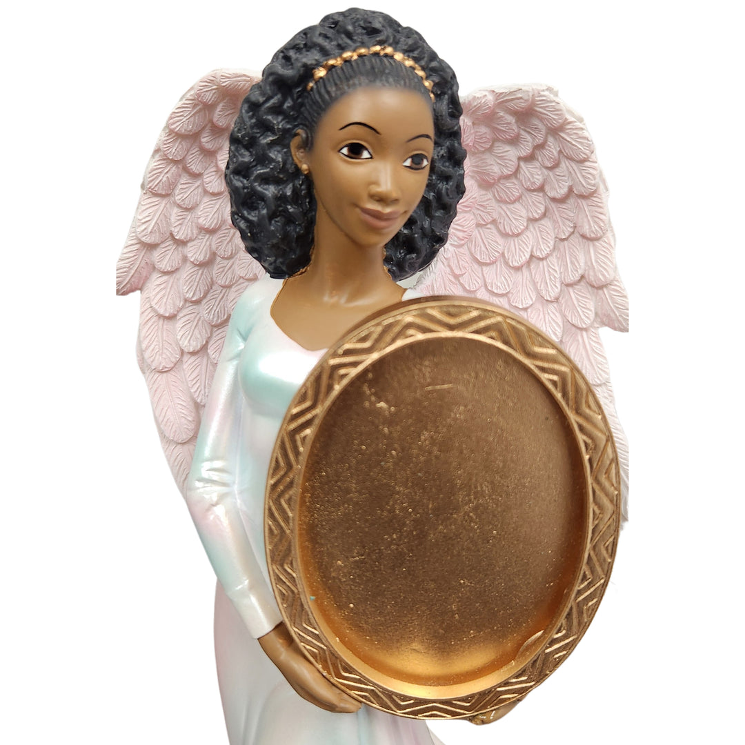 African American Guardian Angel Figurine w/ Picture Frame (Front Detail)