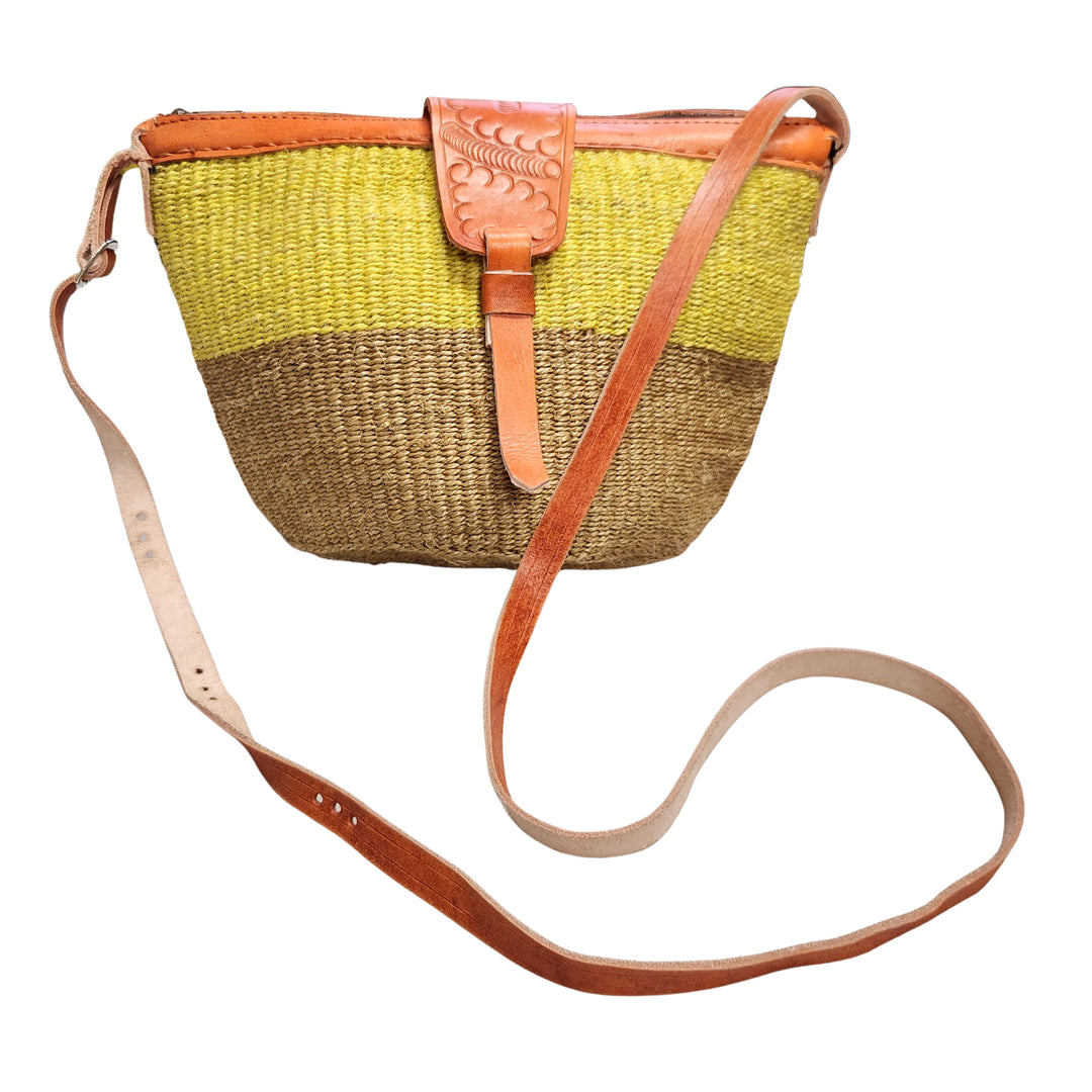 Neelai: Authentic Sisal and Leather Kenyan Kiondo (Front View)