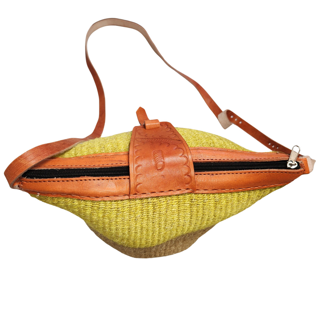 Neelai: Authentic Sisal and Leather Kenyan Kiondo (Top View)