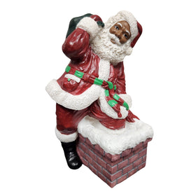 African American Santa Claus Climbs The Chimney Figurine