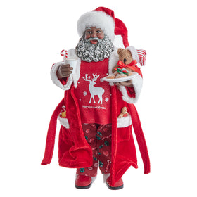 African American Santa Claus in Pajamas and Robe Figurine