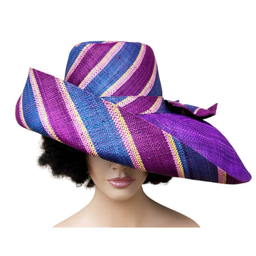 Andile: Hand Woven Multicolor Madagascar Big Brim Raffia Sun Hat (Mannequin 1)