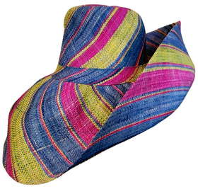 Riana: Hand Woven Multi-Color Madagascar Big Brim Raffia Sun Hat