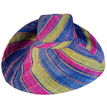 Riana: Hand Woven Multi-Color Madagascar Big Brim Raffia Sun Hat