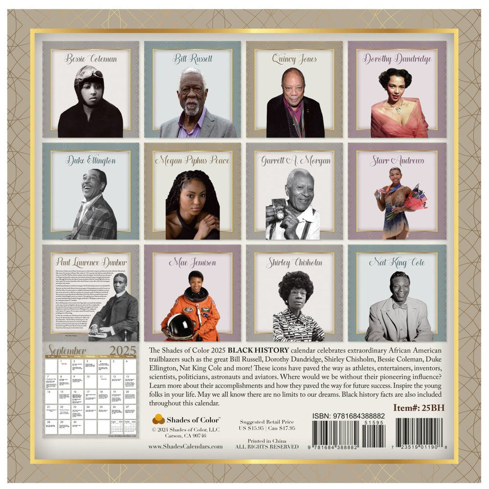 Celebrating Black History: 2025 African American Wall Calendar (Back)