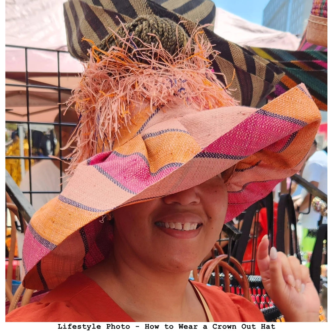 Madagascar Big Brim Crown Out Raffia Sun Hat (Lifestyle Photo)