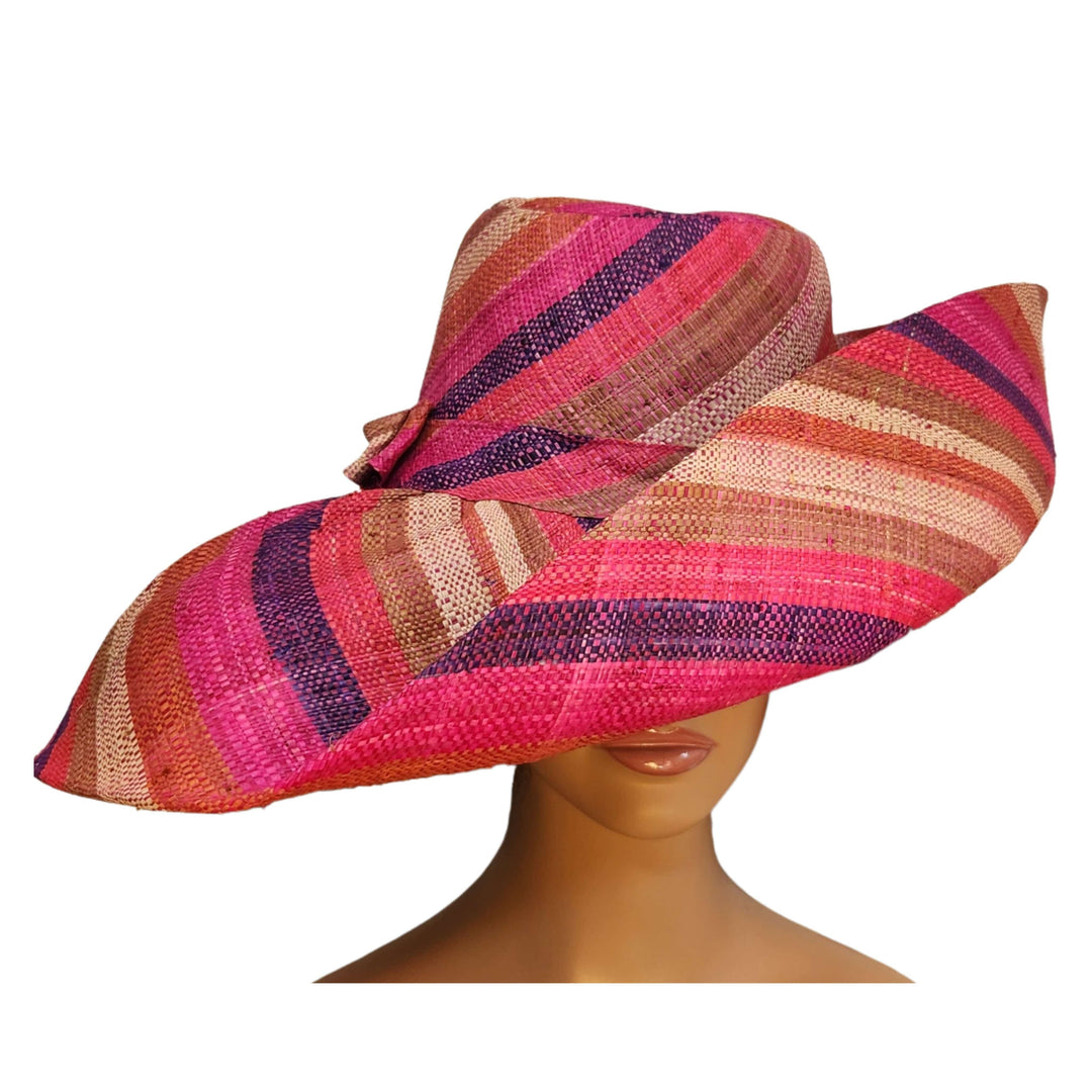 Cynthia: Authentic Hand Woven Multicolor Madagascar Big Brim Raffia Sun Hat (Mannequin, Front 2)