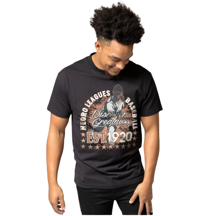 Discover Greatness II: Negro Leagues Baseball Commemorative Short Sleeve T-Shirt (Black, Lifestyle, Front)