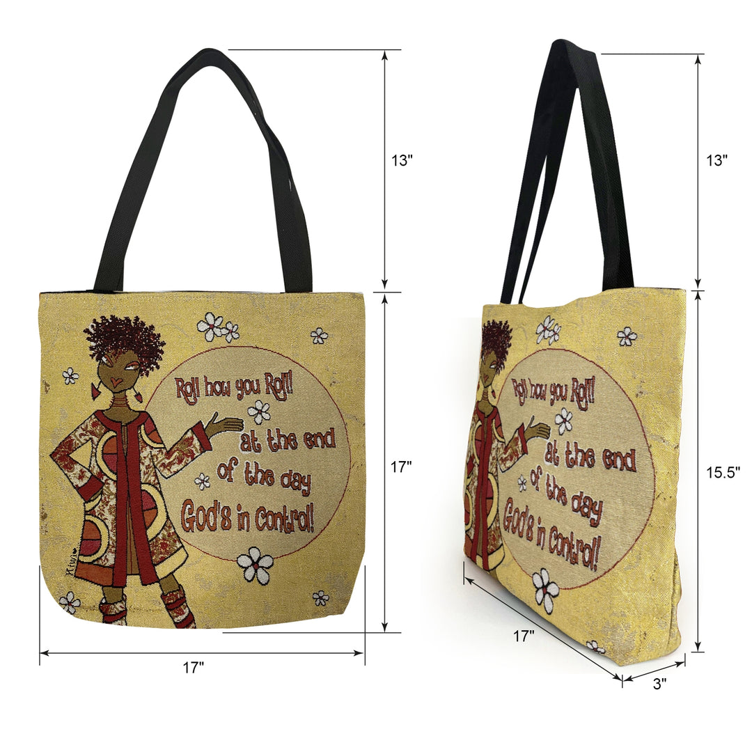 God's in Control: African American Woven Tote Bag by Kiwi McDowell (Infographic)