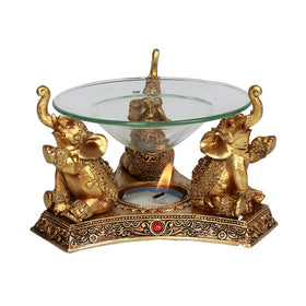 Strength, Wisdom and Prosperity: Golden Elephants Oil Burner