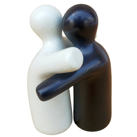 Helping Hugs: Be Kind to One Another Soapstone Sculpture/Figurine (White and Black)