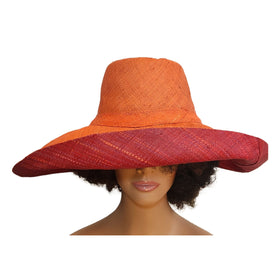 Hokie: Hand Woven Multicolor Madagascar Big Brim Raffia Sun Hat (Mannequin, Front)