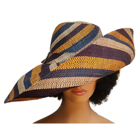 Kiki: Hand Woven Multicolor Madagascar Big Brim Raffia Sun Hat (Mannequin, Front)