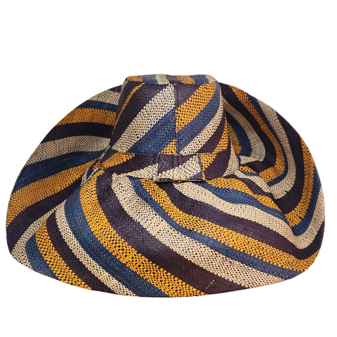 Kiki: Hand Woven Multicolor Madagascar Big Brim Raffia Sun Hat (Rear View)