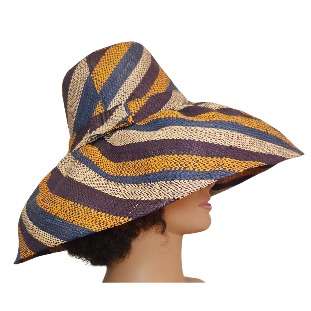 Kiki: Hand Woven Multicolor Madagascar Big Brim Raffia Sun Hat (Mannequin, Side View)