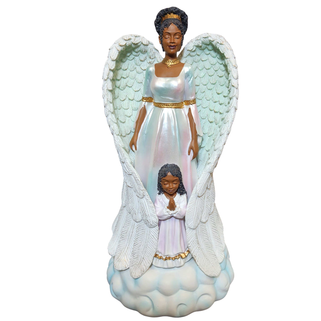 My Protector with Praying Girl: African American Angelic Figurine