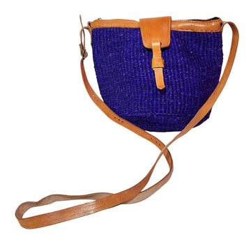 Namelo: Authentic Hand Woven Sisal and Leather Kenyan Kiondo (Purple)