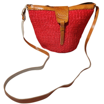 Namelo: Authentic Hand Woven Sisal and Leather Kenyan Kiondo (Red)