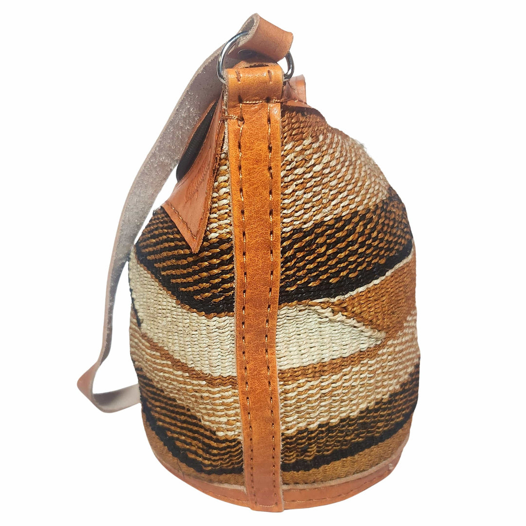 Nasinka: Authentic Handwoven Sisal and Leather Kenyan Kiondo (Side View)