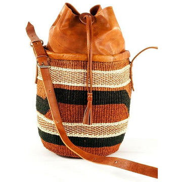 Neeris: Authentic Hand Woven Sisal and Leather Kenyan Kiondo (Front View 2)