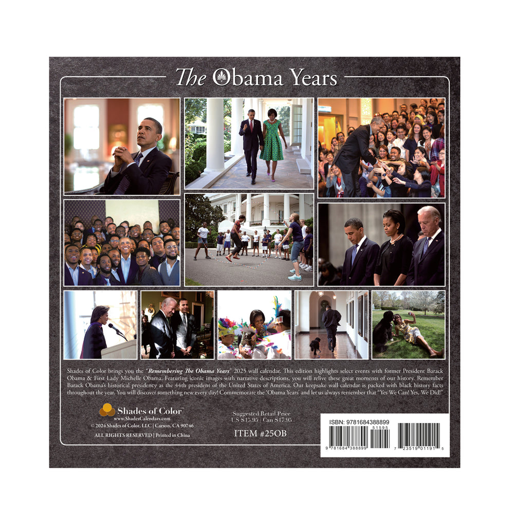 Remembering the Obama Years: 2025 Commerorative Black History Wall Calendar (Back)