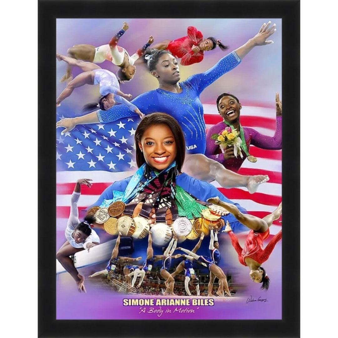 Simone Biles: Body in Motion by Wishum Gregory (Black Frame)