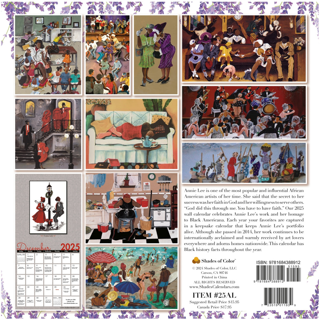 The Art of Annie Lee 2025 Collectible African American Wall Calendar (Back)