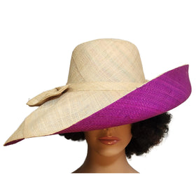 Tiayonna: Hand Woven Multicolor Madagascar Big Brim Raffia Sun Hat (Mannequin, Front View)