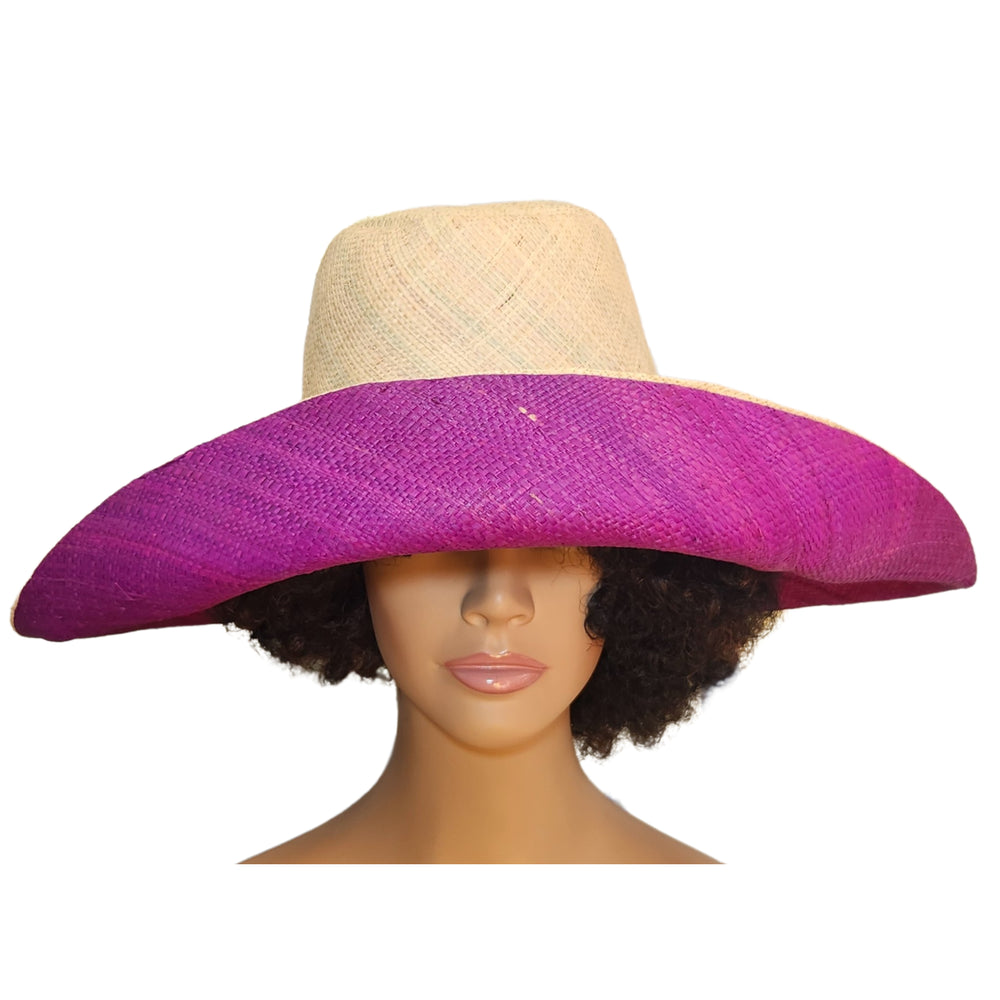 Tiayonna: Hand Woven Multicolor Madagascar Big Brim Raffia Sun Hat (Mannequin, Front View II)