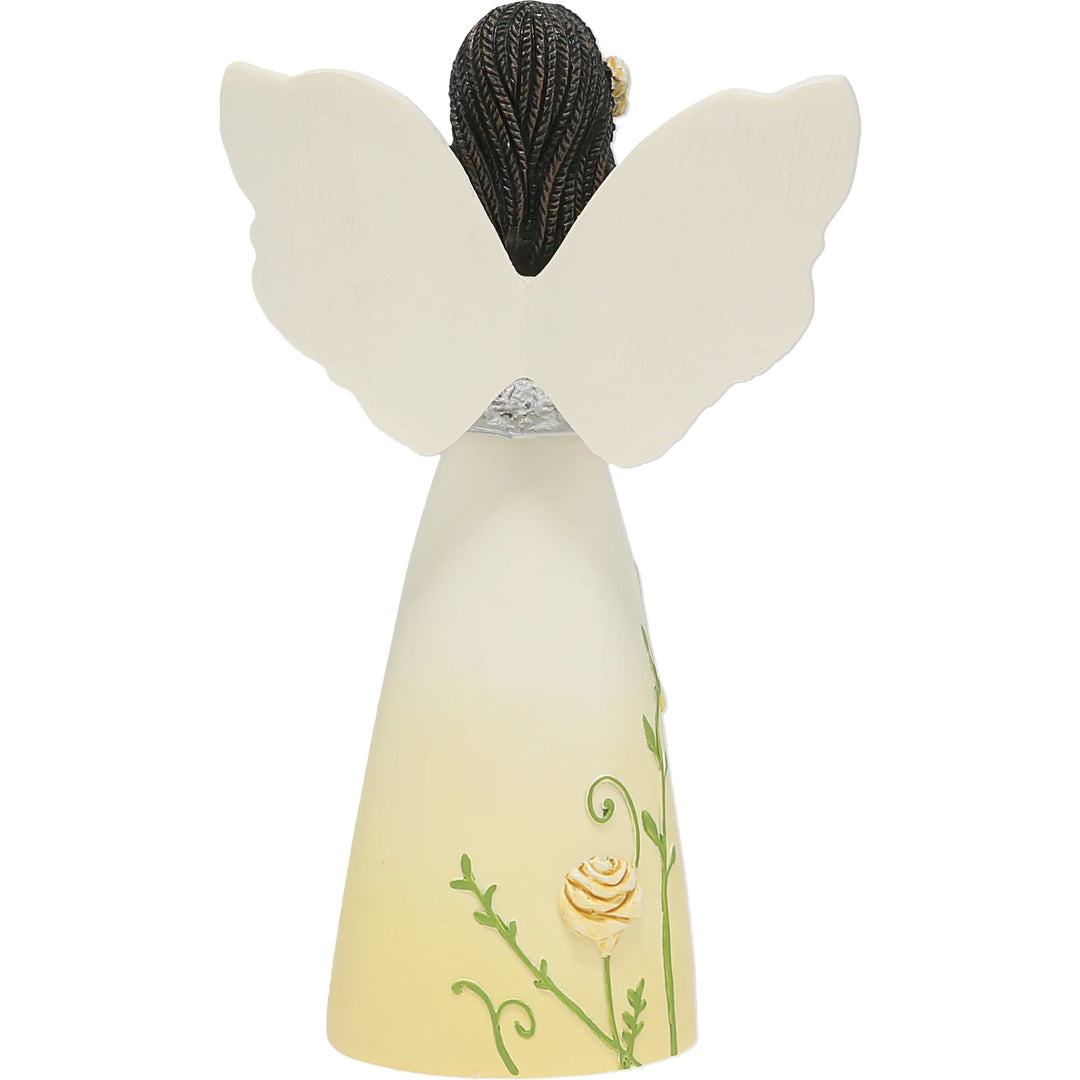 Treasured Friend African American Angelic Figurine Holding Roses (Ebony Elements Collection, Rear View)