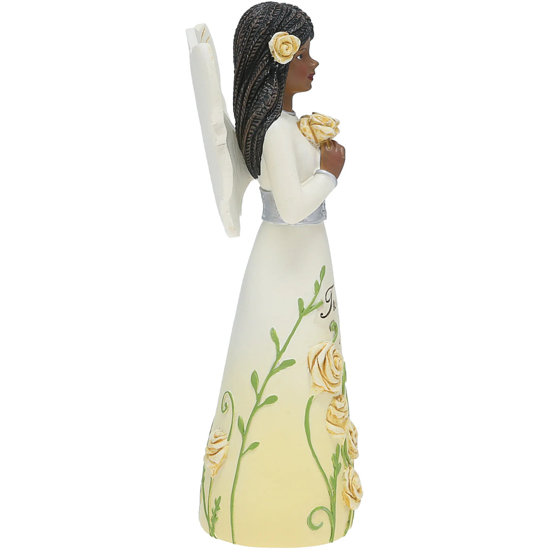 Treasured Friend African American Angelic Figurine Holding Roses (Ebony Elements Collection, Side View)