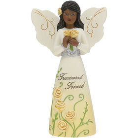 Treasured Friend African American Angelic Figurine Holding Roses (Ebony Elements Collection)