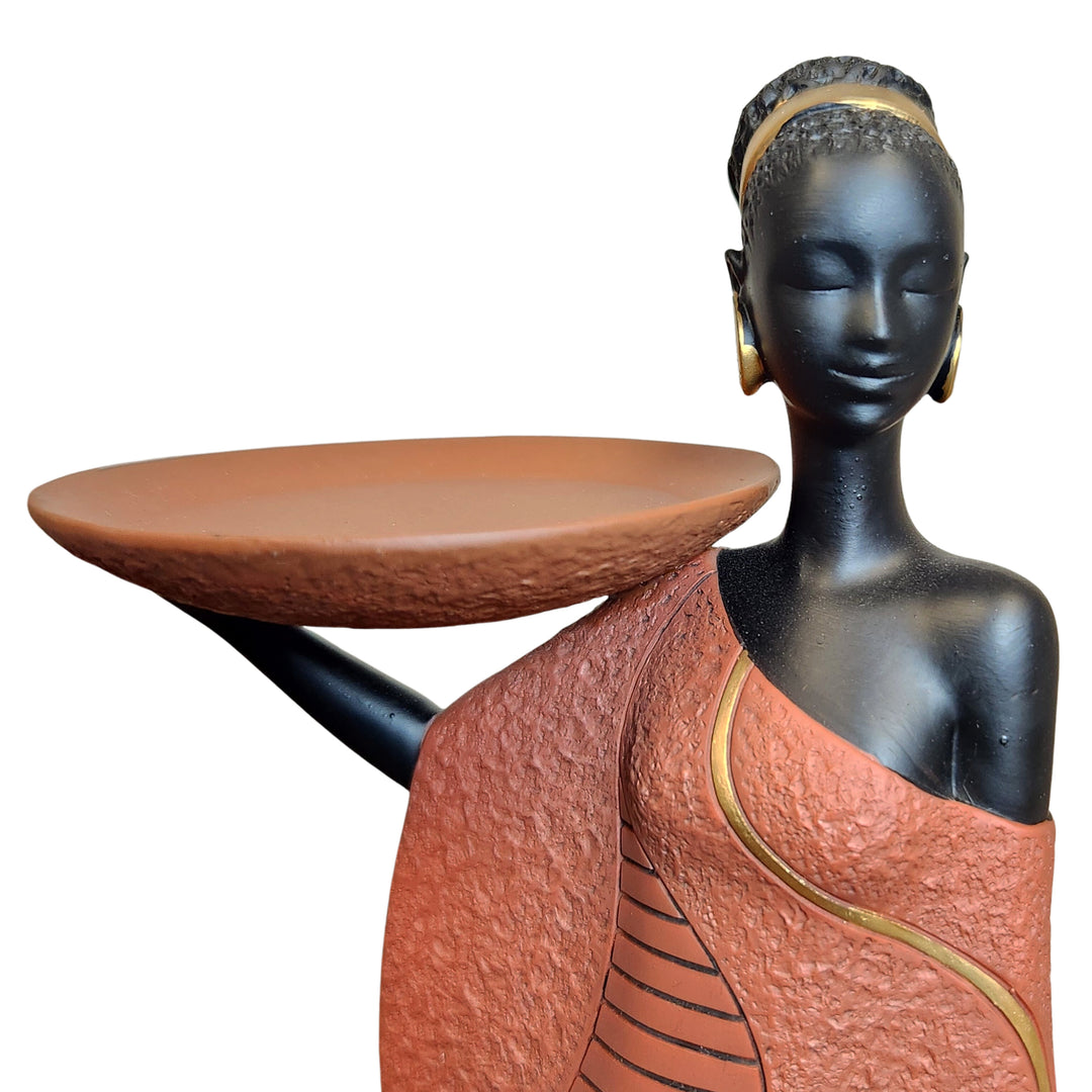 Tribal Woman: African American Candleholder Figurine (Brown, Essence of Africa Collection, Detail Front View)