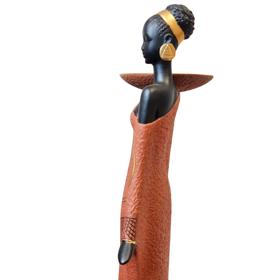 Tribal Woman: African American Candleholder Figurine (Brown, Essence of Africa Collection, Detail Side View)