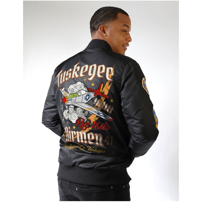 Tuskegee Airmen Squadron Patch Embroidered Bomber Jacket (Black, Lifestyle, Rear)