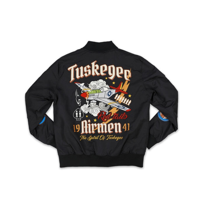 Tuskegee Airmen Squadron Patch Embroidered Bomber Jacket (Black, Rear)