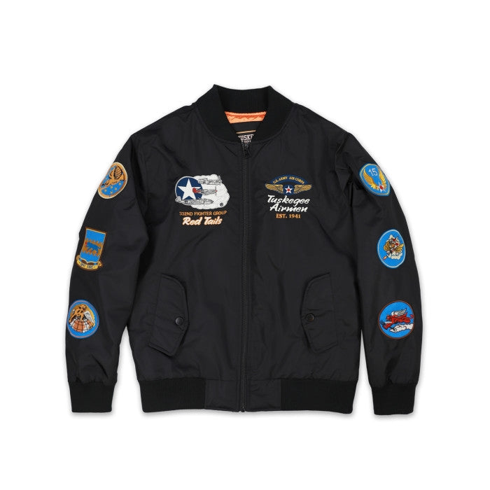 Tuskegee Airmen Squadron Patch Embroidered Bomber Jacket (Black)