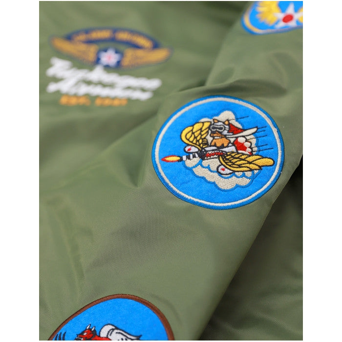 Tuskegee Airmen Squadron Patch Embroidered Bomber Jacket (Army Green, Detail, Sleeve)