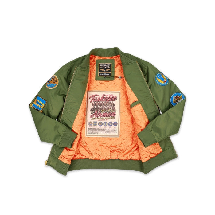 Tuskegee Airmen Squadron Patch Embroidered Bomber Jacket (Army Green, Interior)