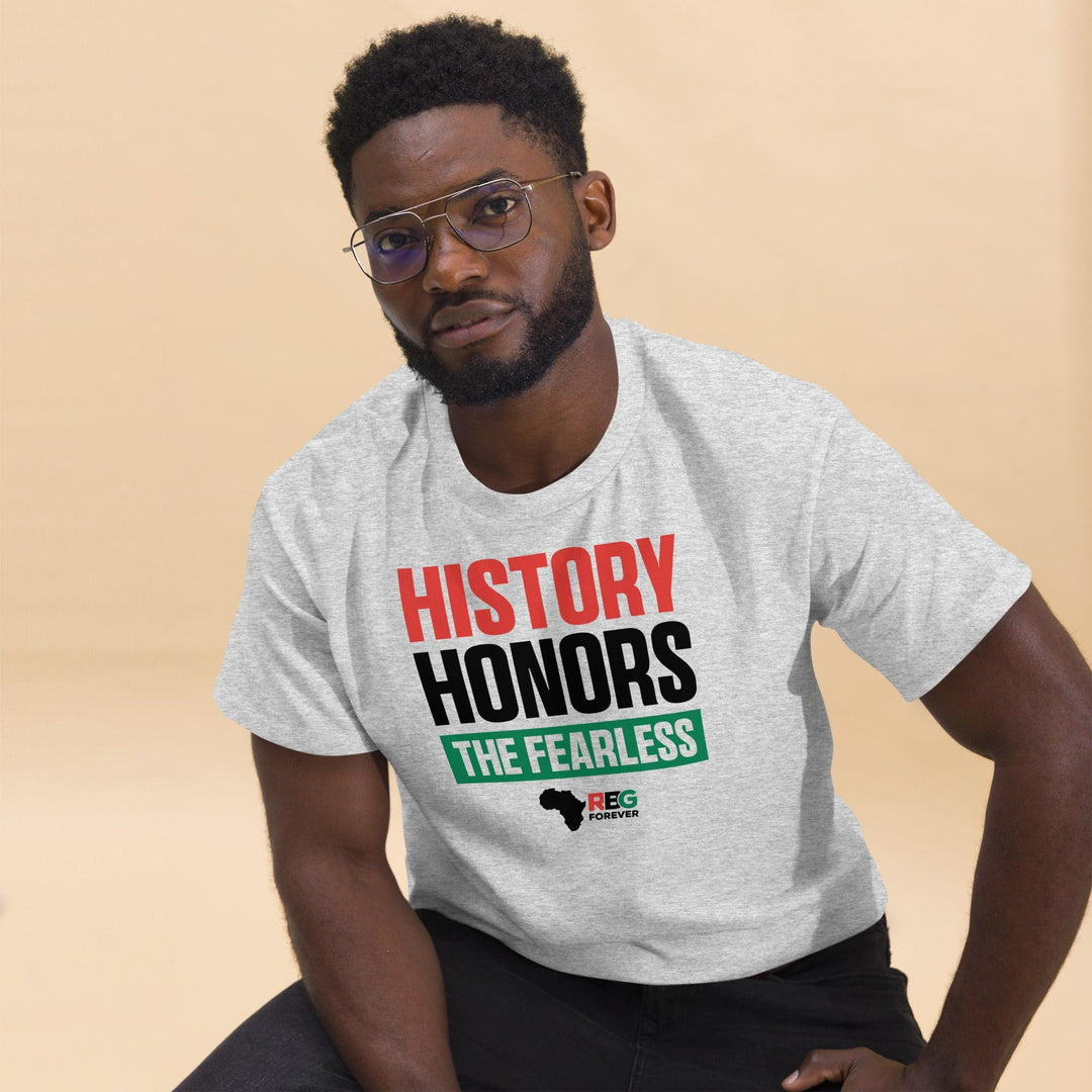 History Honors the Fearless Unisex Short Sleeve T-Shirt (Ash, Mock Up Image 6)