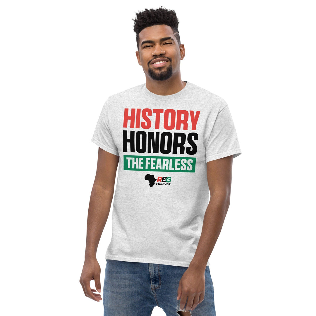 History Honors the Fearless Unisex Short Sleeve T-Shirt (Ash, Mock Up Image 10)