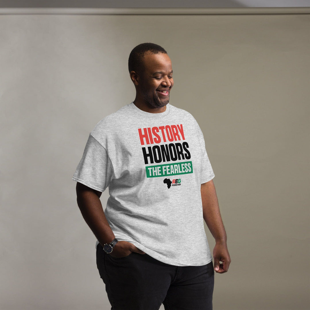 History Honors the Fearless Unisex Short Sleeve T-Shirt (Ash, Mock Up Image 5)