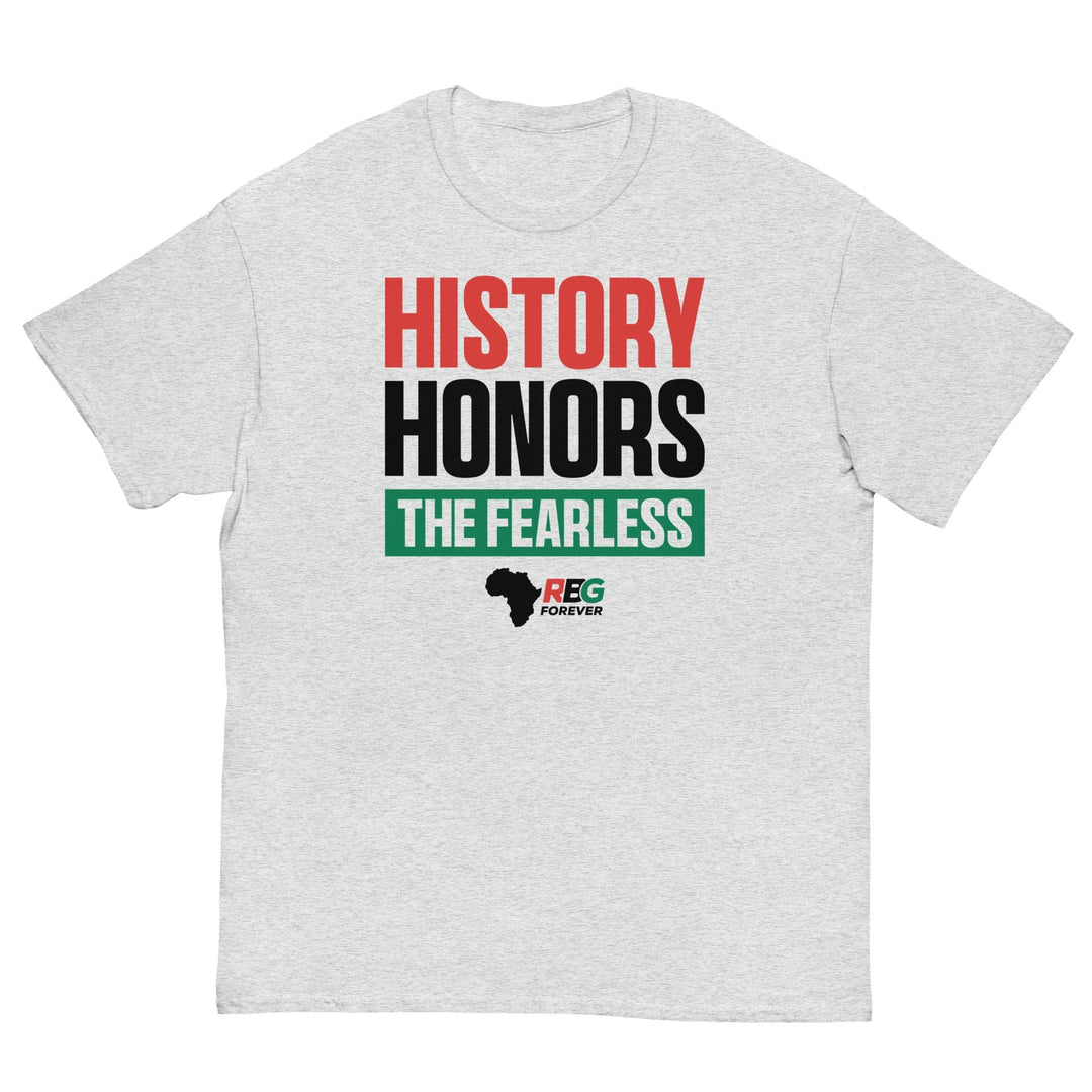 History Honors the Fearless Unisex Short Sleeve T-Shirt (Ash, Mock Up Image 8)