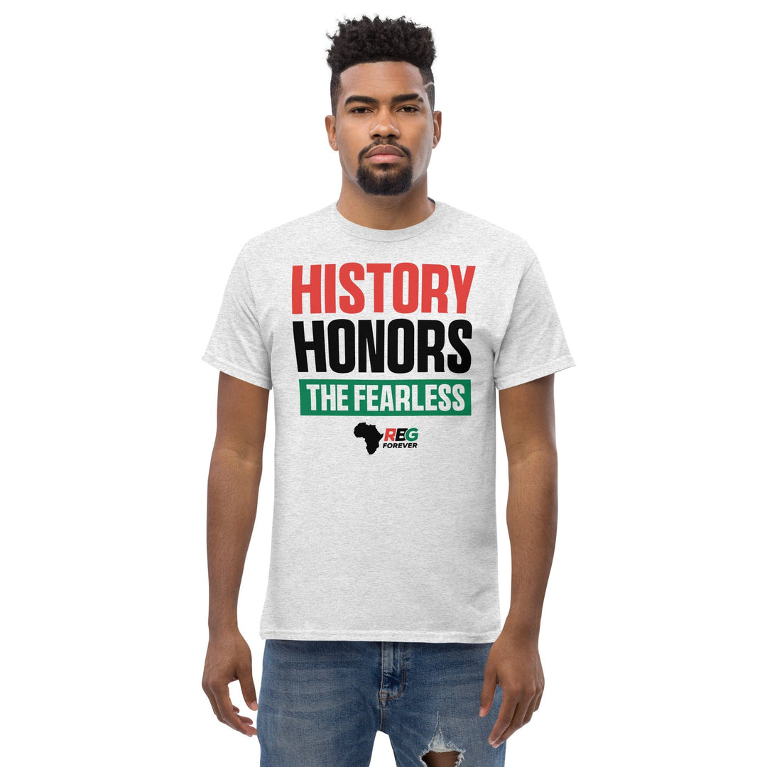 History Honors the Fearless Unisex Short Sleeve T-Shirt (Ash, Mock Up Image 9)