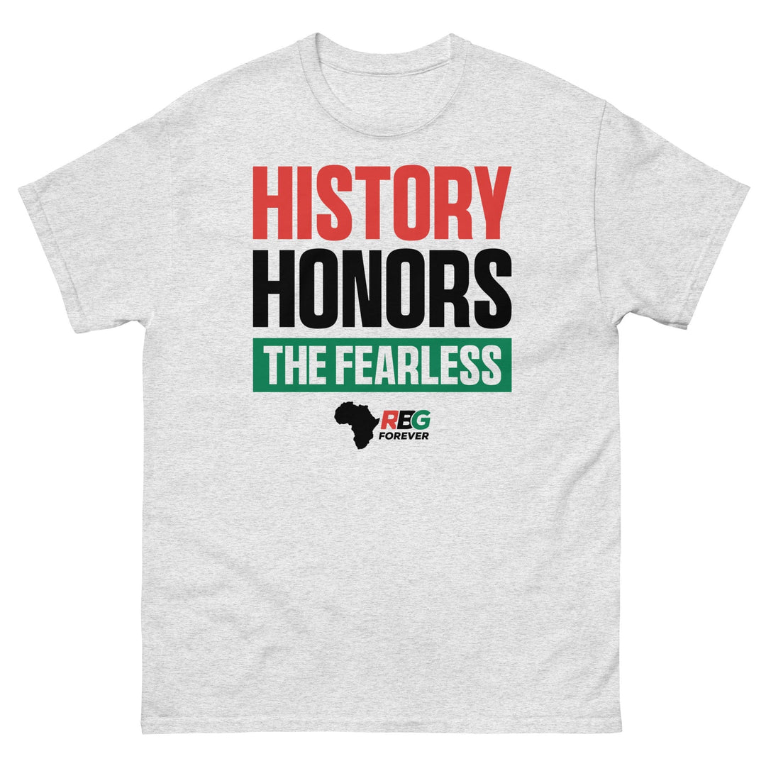 History Honors the Fearless Unisex Short Sleeve T-Shirt (Ash, Mock Up Image 11)