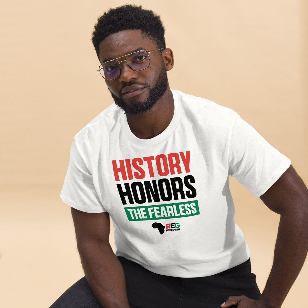 History Honors the Fearless Unisex Short Sleeve T-Shirt (White, Mock Up Image 5)